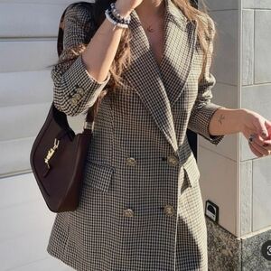 NWT Zara Blogger Favorites Plaid Double Breasted Women's Blazer Jacket Size XS.